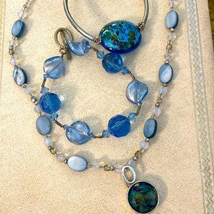 Shades of Blue Art Glass Necklace and Bracelet Bundle